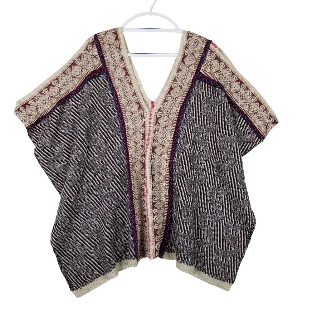 Anthropologie Cecilia Prado Knit Poncho Women M/L  Geometric Metallic  Brazil